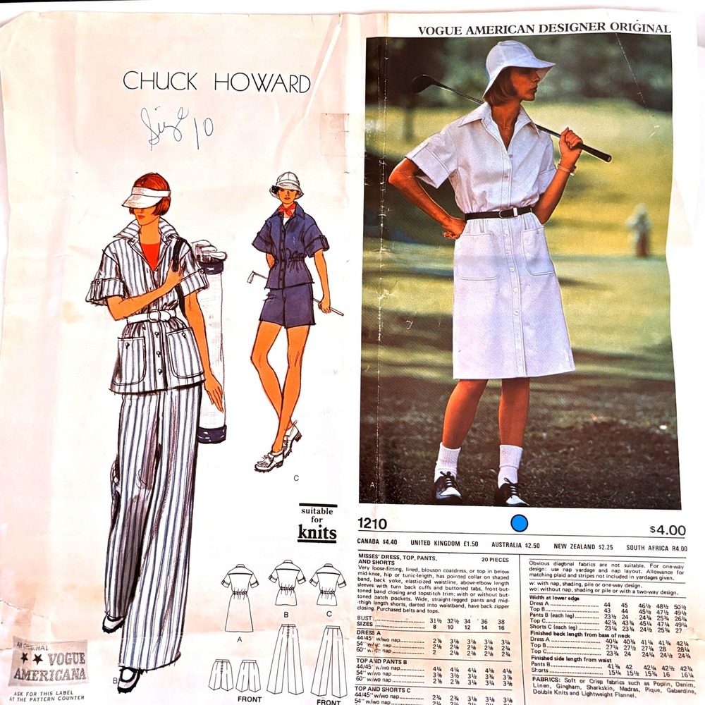 Vogue 1210 Chuck Howard Sport Capsule Dress Shorts Pants Shirt 10 Catalog Pg UC